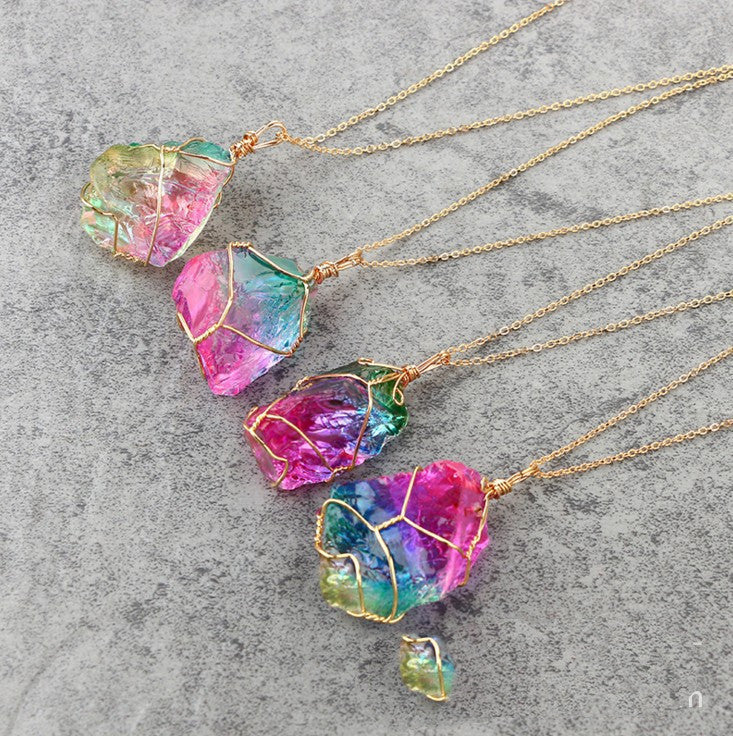 Seven-color, Natural Stone Crystal Pendant