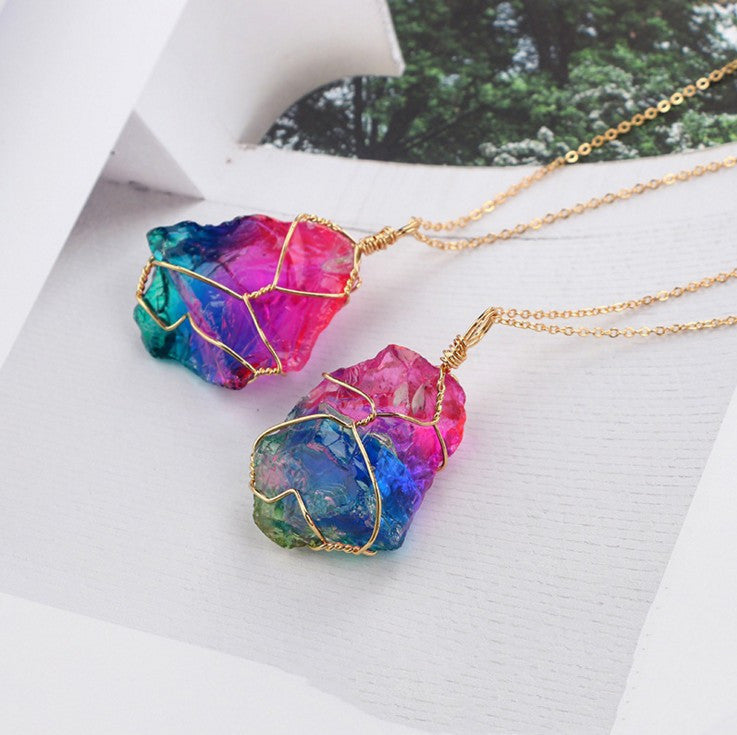 Seven-color, Natural Stone Crystal Pendant