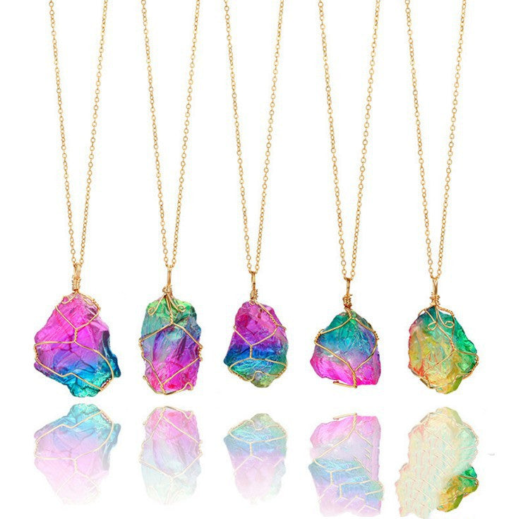 Seven-color, Natural Stone Crystal Pendant