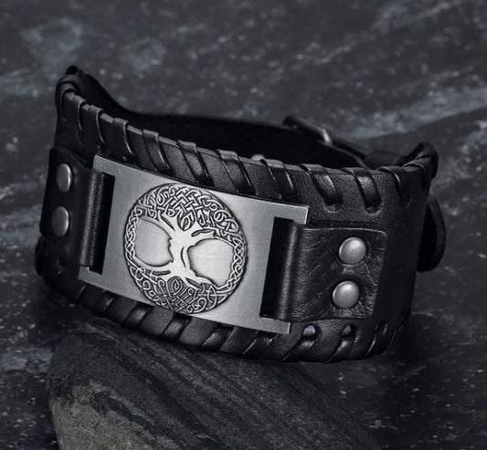 Leather Buckle With Metal Celtic Tree Of Life Design