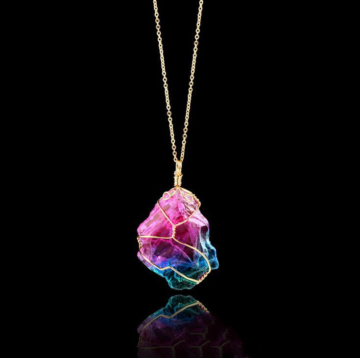 Seven-color, Natural Stone Crystal Pendant